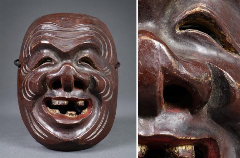MASQUE DE THEATRE NO EN BOIS LAQUE - Japon, Période Meiji - Oblong par la forme…