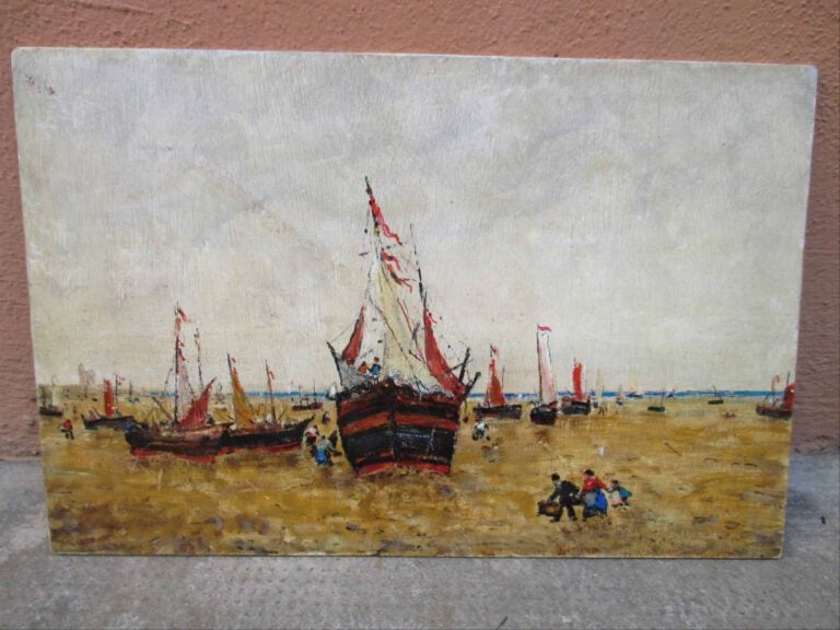 Mathias GUILLO (1897-1990) (Attribué à) - Bâteaux échoués sur la plage - Huile…