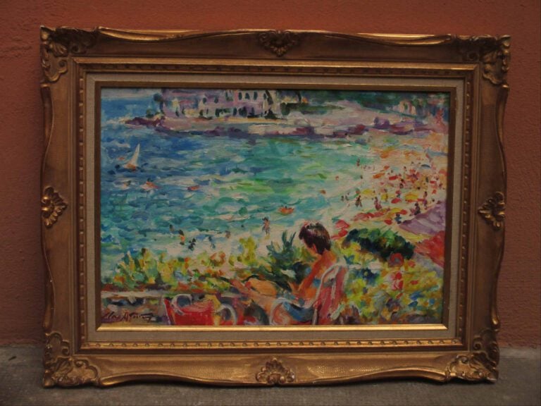 Max AGOSTINI (1914-1977) - Lecture au soleil (Cassis) - Huile sur toile. - Sign…