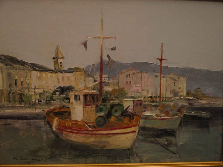 Michel JOUENNE (Né en 1933) - Chaluts au port - Huile sur toile. - Signée en ba…