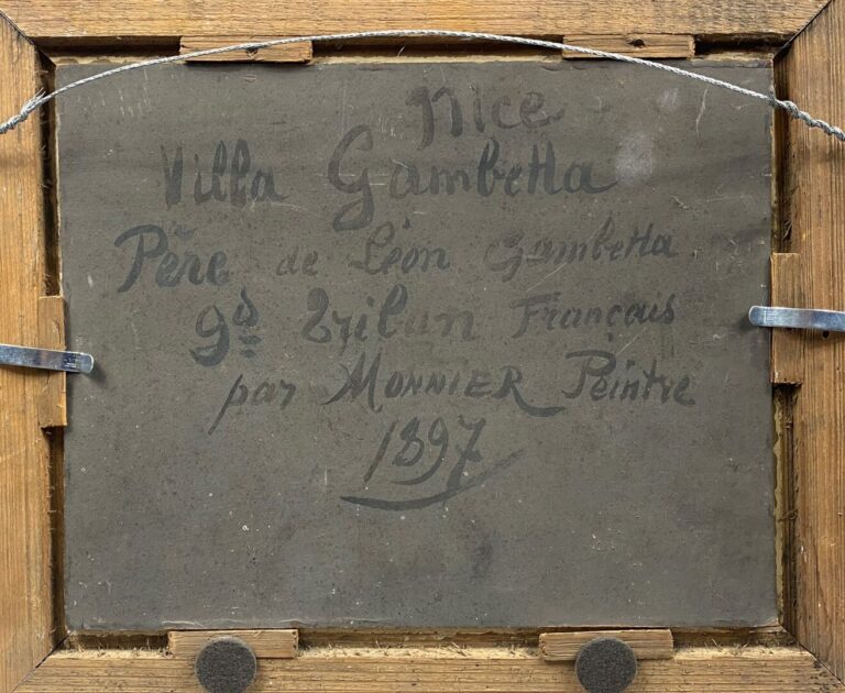 MONNIER (XIXe-XXe) - Villa Gambetta - Huile sur carton - Inscriptions au dos "N…