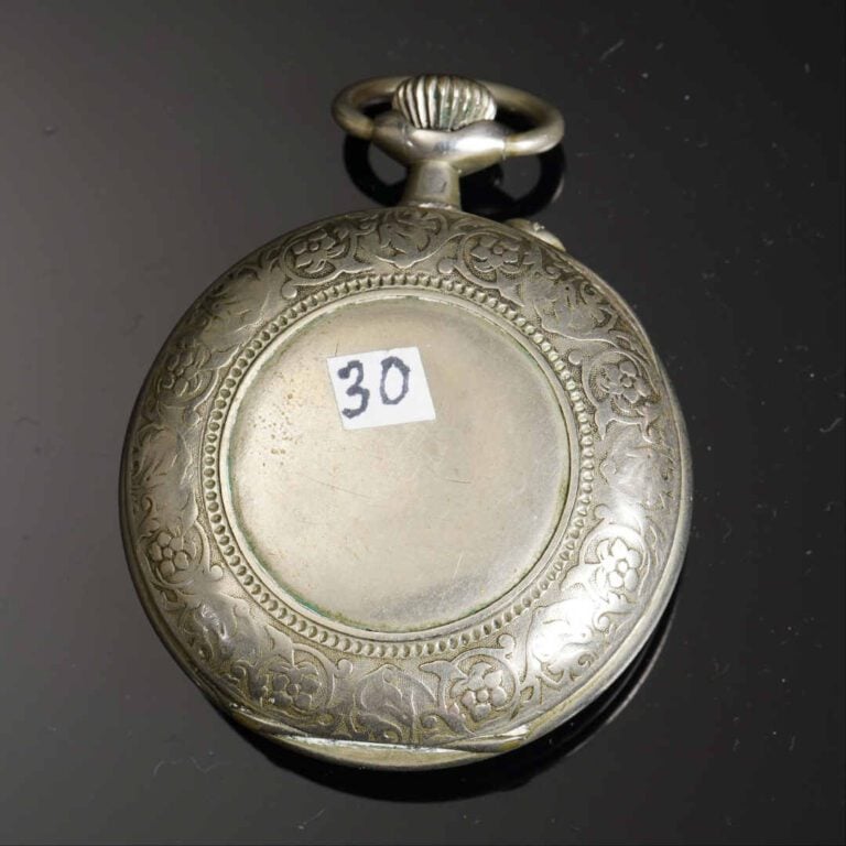 Montre de gousset en argent (925°/oo). Cadran émaillé, à indication des heures…