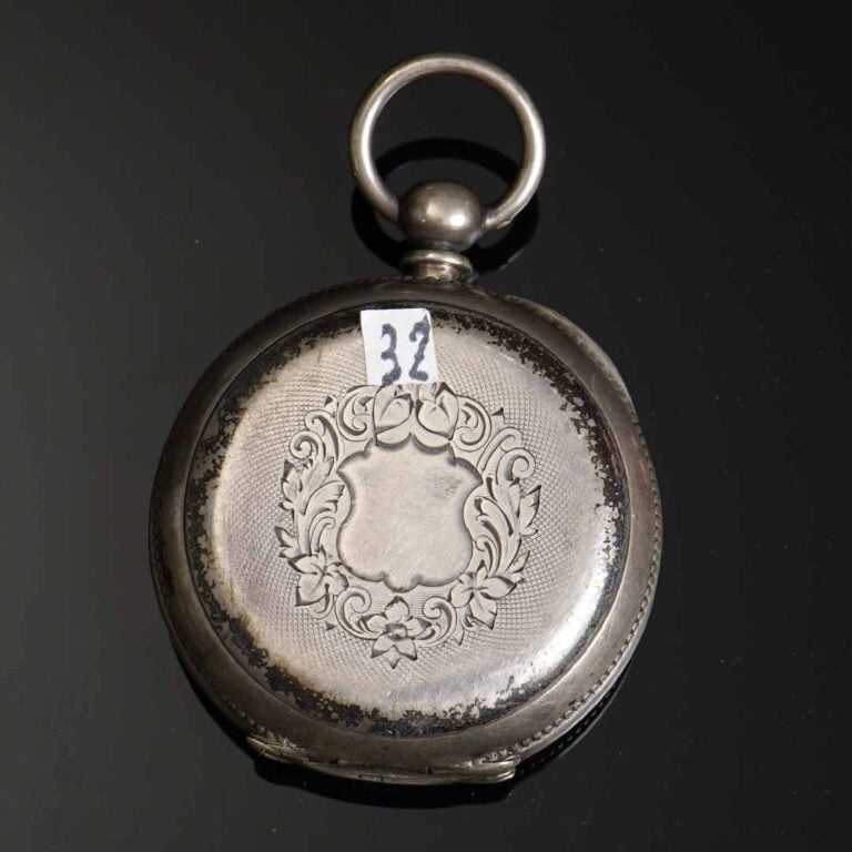 Montre de gousset en argent (925°/oo). Cadran émaillé, à indication des heures…