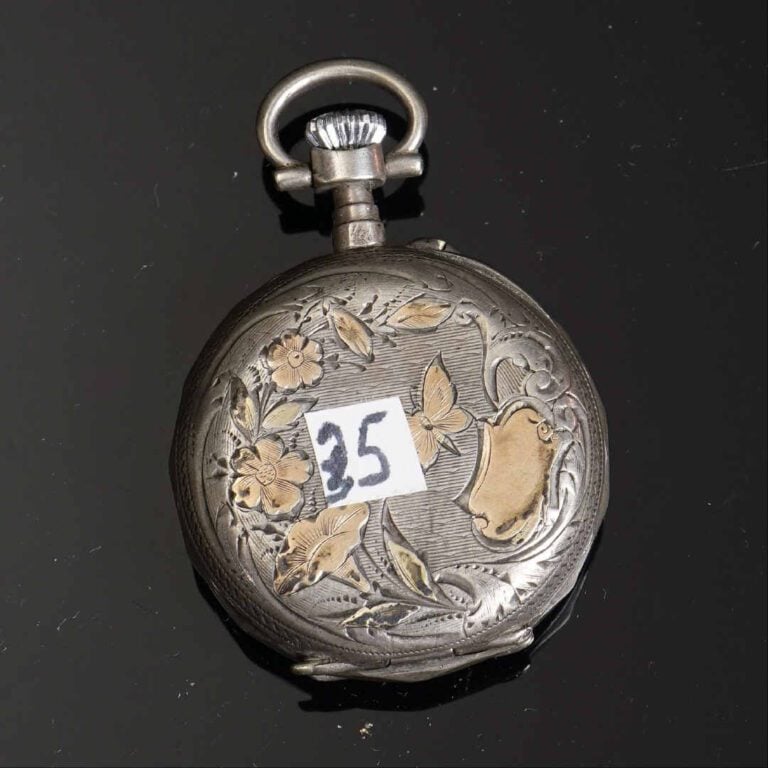 Montre de gousset en argent (925°/oo). Cadran émaillé, à indication des heures…