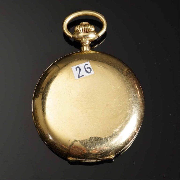 Montre de gousset en or jaune 18K (750°/oo). Cadran émaillé, à indication des h…