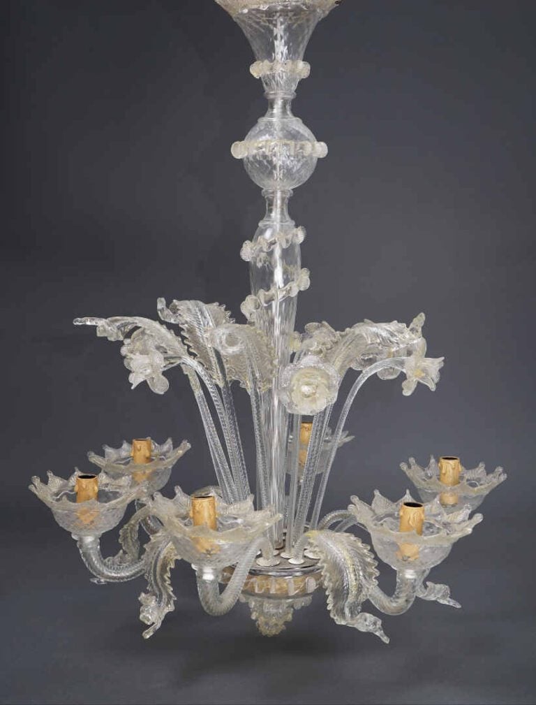 MURANO - Lustre en verre soufflé translucide à inclusions de paillettes d'or à…