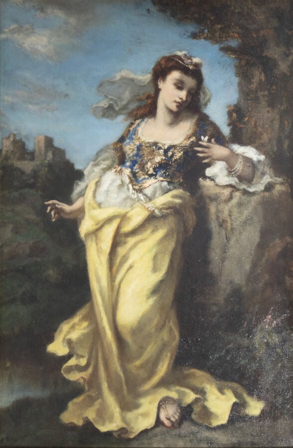 Narcisse DIAZ de LA PENA (1807-1876) - Jeune femme au papillon - Panneau de noy…