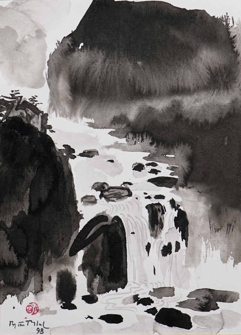 NGUYEN VAN MINH (Vietnam / Indochine, 1930-) - "Cascade" - Lavis d'encre de Chi…
