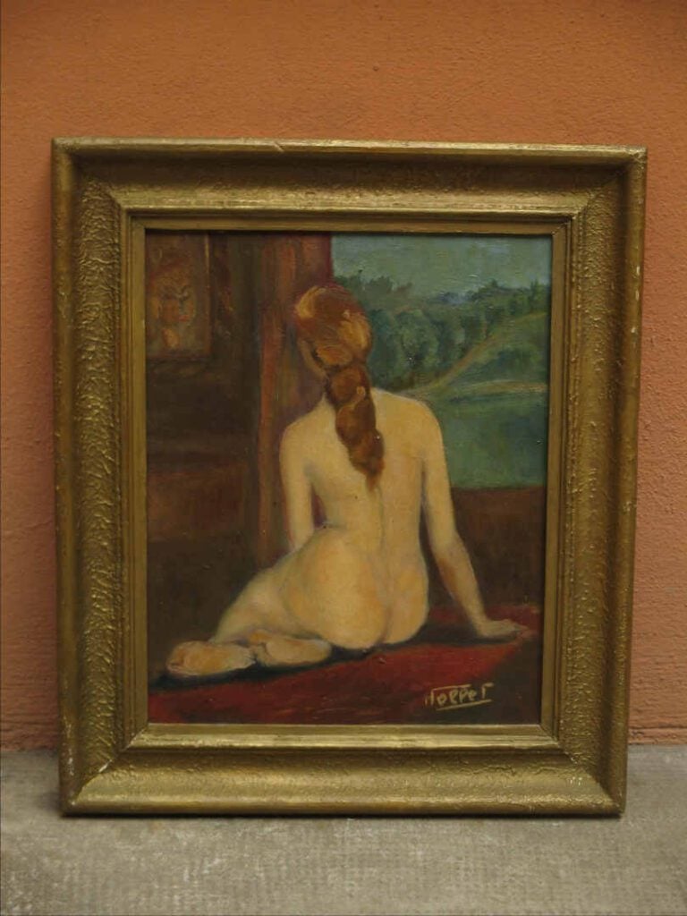 NOPPET ? - Nu de dos - Huile sur panneau. - Signée en bas à gauche. - 41.5 x 33…