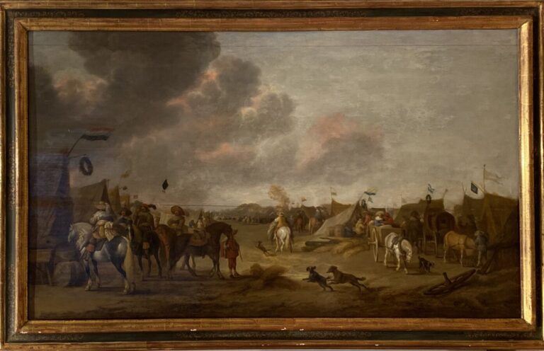 Palamedes PALAMEDESZ (1605 - 1638) - Campement militaire - Panneau de chêne dou…
