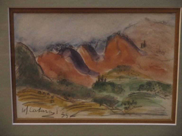 Pastel et aquarelle sur papier représentant un paysage. - Porte une signature e…