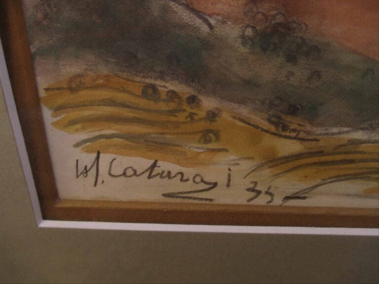 Pastel et aquarelle sur papier représentant un paysage. - Porte une signature e…