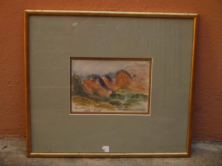 Pastel et aquarelle sur papier représentant un paysage. - Porte une signature e…