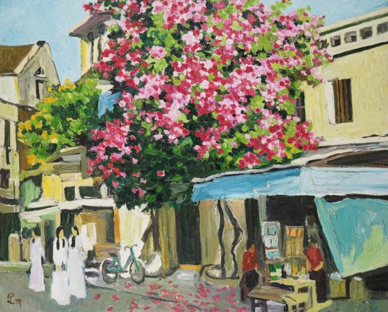 PHAM LUAN (Vietnam / Indochine, 1954-) - Probable vue d'une rue de Hanoï animée…