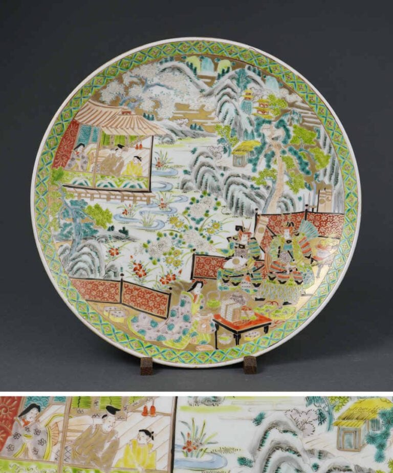 PLAT CIRCULAIRE A DECOR EMAILLE POLYCHROME " AUX SAMOURAIS ", KORANSHA - Japon,…