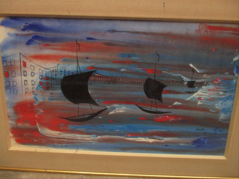 POUCETTE (1935-2006) - Bâteaux au port - Technique mixte sur papier. - Signée e…