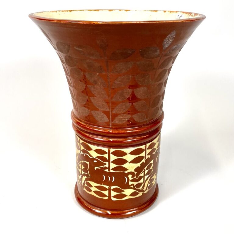 Robert MEQUINION (1905-1985) - Vase cylindrique à col évasé en céramique émaill…