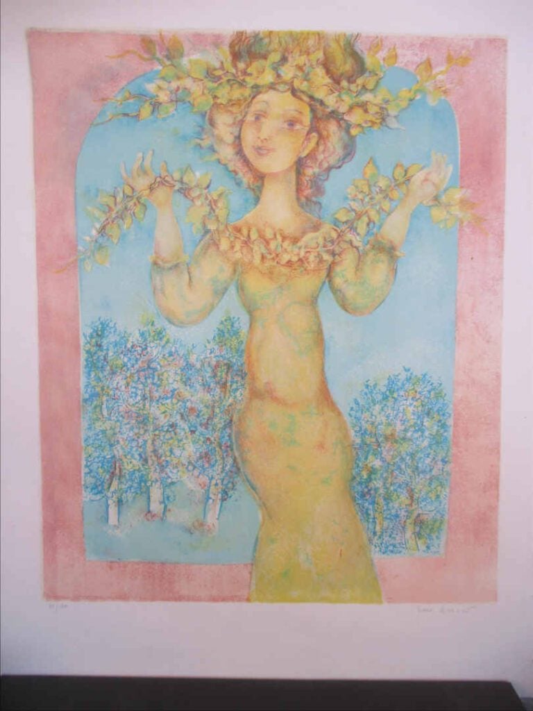 Sakti BURMAN (Né en 1935) - Femme à la guirlande de feuilles - Lithographie. -…