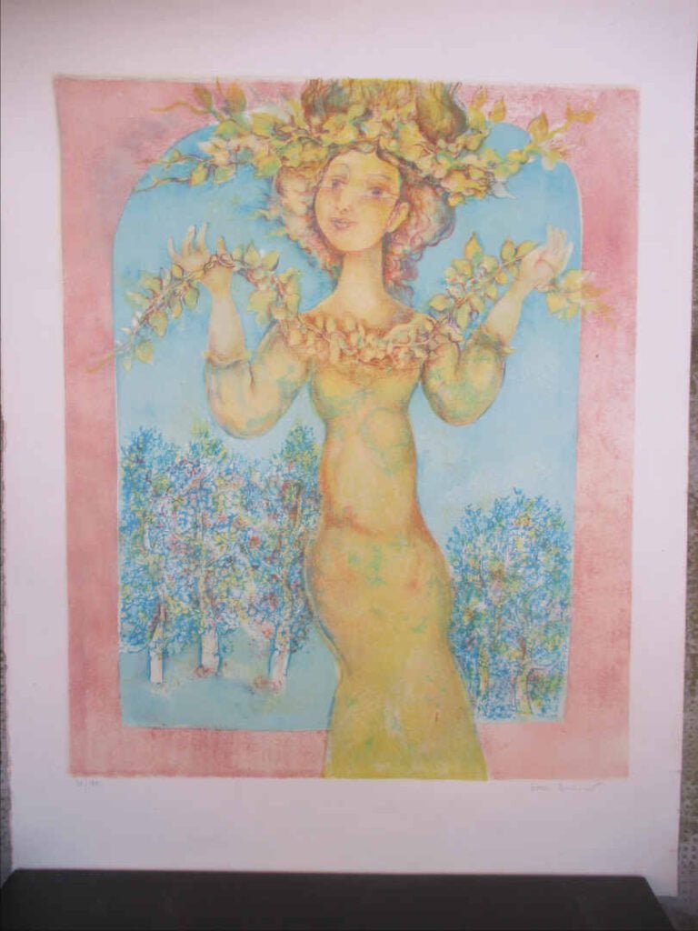 Sakti BURMAN (Né en 1935) - Femme à la guirlande de feuilles - Lithographie. -…