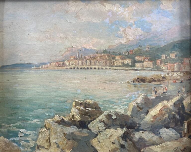 SARI (XXe) - Personnage cheminant dans un paysage - Huile sur panneau - Signé e…
