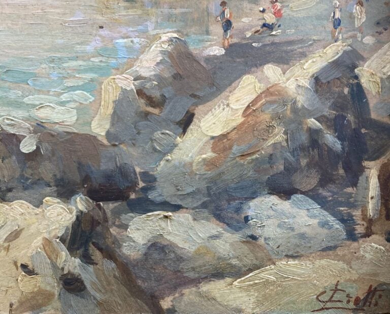 SARI (XXe) - Personnage cheminant dans un paysage - Huile sur panneau - Signé e…