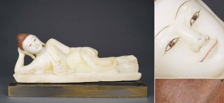 SCULPTURE D'UN BOUDDHA COUCHE EN ALBATRE - Birmanie, Shan, Epoque XIXe siècle -…