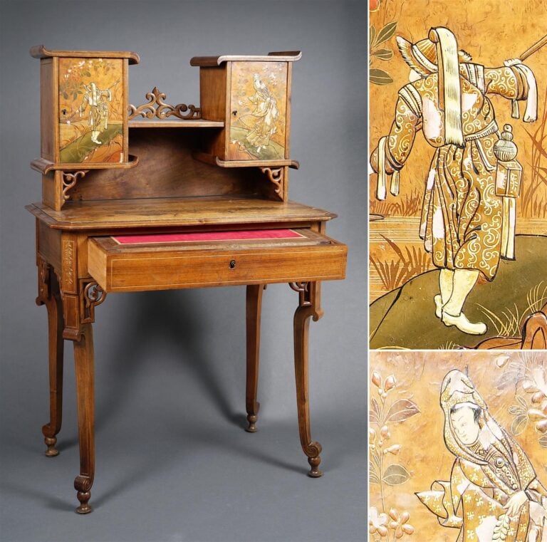 SECRETAIRE EN BOIS NATUREL A DECOR LAQUE - Japon, Probable travail des années 1…