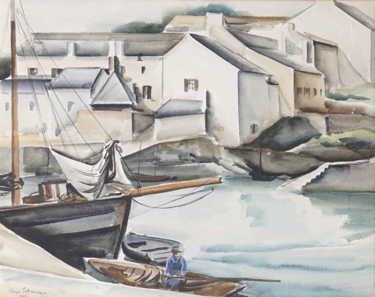 Serge FOTINSKY (1887-1971) - Pêcheur au port - Aquarelle sur papier. - Signée e…