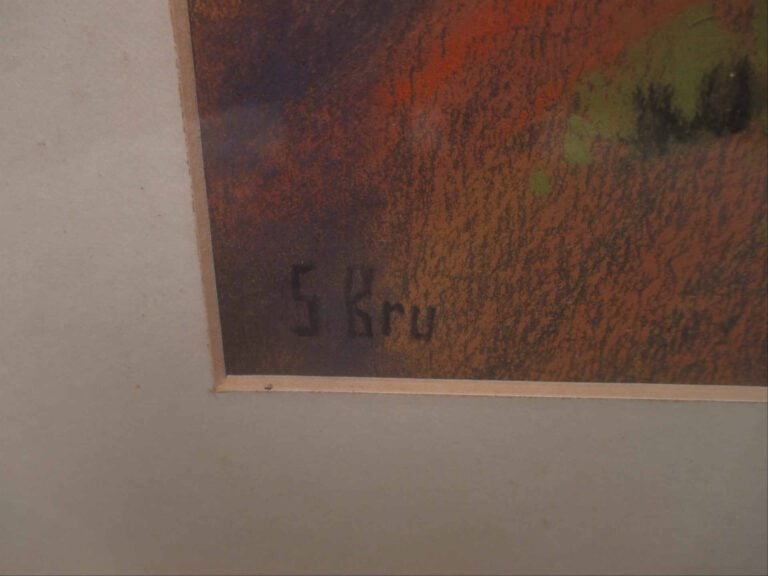 Simone BRU - Terre d'ocre - Pastel. - Signée en bas à gauche. - A vue : 28 x 47…