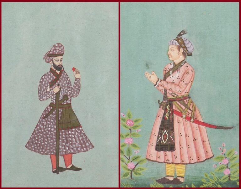 SUITE DE DEUX (2) PORTRAITS DE SULTAN MOGHOL EN PIED - Inde, Epoque XXe siècle,…