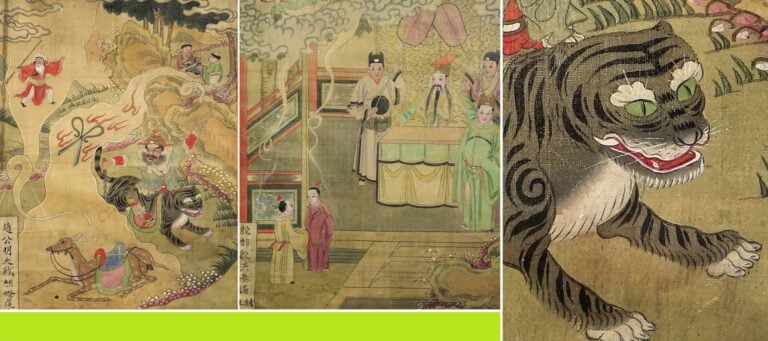 SUITE DE DEUX ENCRES ET LAVIS SUR SOIE DONNANT A VOIR DES DIVINITES TAOISTES -…