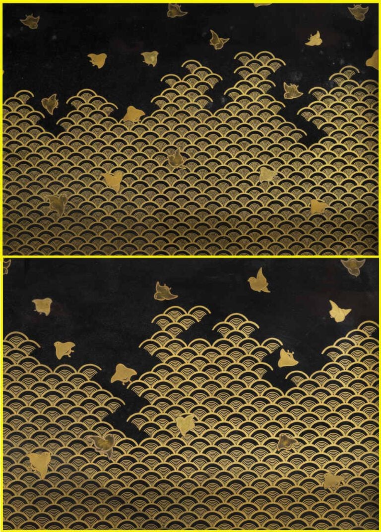 SUITE DE DEUX PLATEAUX EMBOITABLES EN LAQUE NOIR ET OR ORNES D'OISEAUX CHIDORI,…