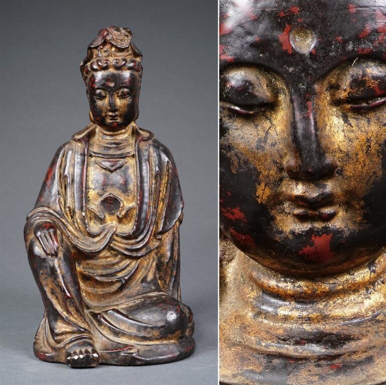 SUJET LAQUE ET DORE A L'EFFIGIE DE LA DEESSE DE LA COMPASSION, GUANYIN - Chine,…
