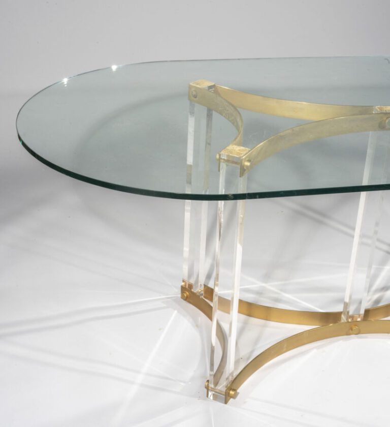 Table à plateau de verre rectangulaire en inox et plexiglass - 190x74x95 cm