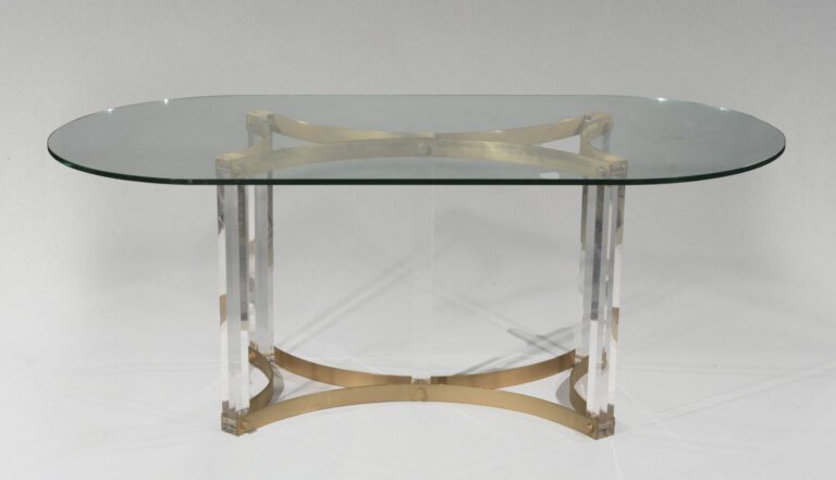 Table à plateau de verre rectangulaire en inox et plexiglass - 190x74x95 cm