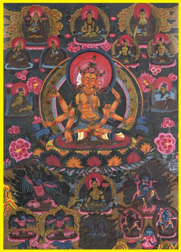 TANGKA / TANGKHA A LA GOUACHE SUR TOILE DONNANT A VOIR USHNISHAVIJAYA - Himalay…