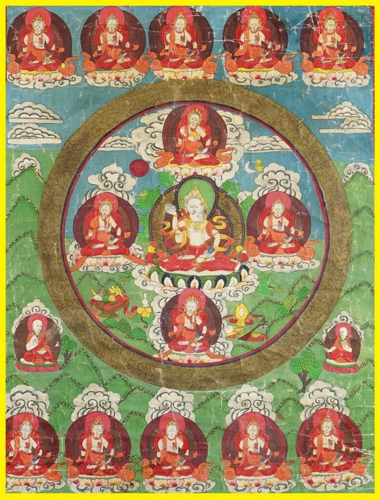 TANGKA / THANGKA A LA DETREMPE SUR TISSU DEPEIGNANT (PROBABLEMENT) VAJRASATTVA…