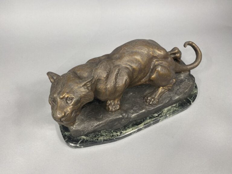 Thomas CARTIER (1879-1943), d'après - Tigre à l'affût - Epreuve en régule patin…
