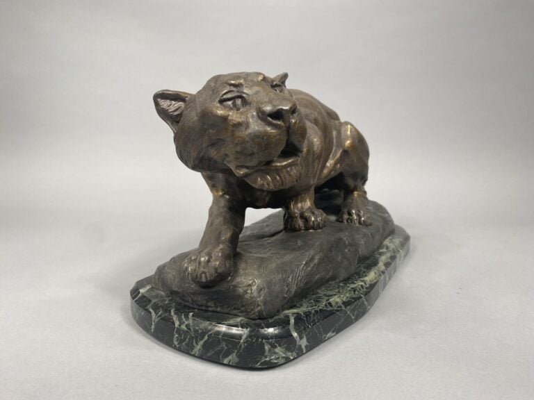Thomas CARTIER (1879-1943), d'après - Tigre à l'affût - Epreuve en régule patin…