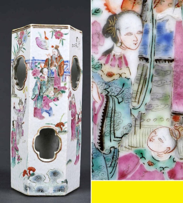 VASE / PORTE-CHAPEAUX A PANS COUPES A DECOR EMAILLE POLYCHROME DANS LE STYLE DE…