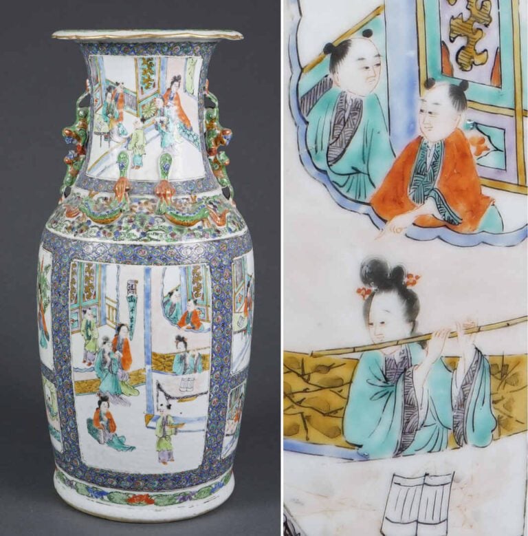 VASE QUEUE DE PHENIX EN PORCELAINE A DECOR EMAILLE DANS LE STYLE DE LA "FAMILLE…