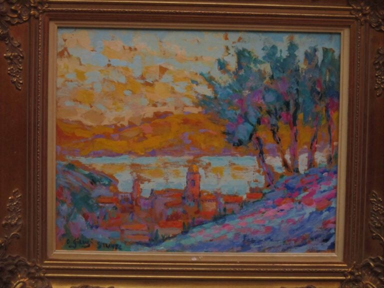 Vue de Saint-Tropez - Huile sur carton. - Porte une signature et titrée en bas…
