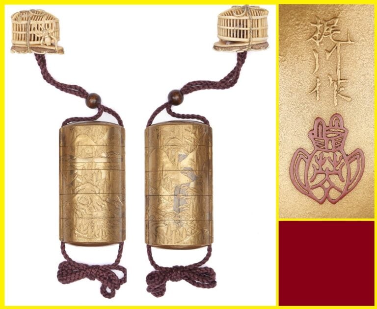 [X] INRO A CINQ COMPARTIMENTS EN BOIS LAQUE PAR KAJIKAWA SAKU ??? - Japon, Péri…