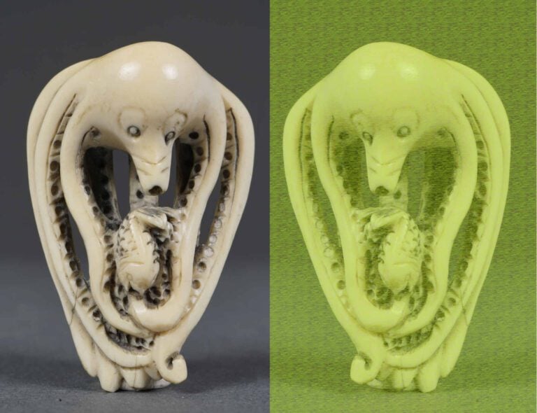 [X] KATABORI NETSUKE EN IVOIRE SCULPTE A L'EFFIGIE D'UNE PIEUVRE, TAKO - Japon,…