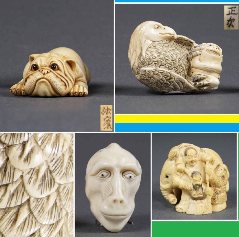 [X] NETSUKE EN IVOIRE A L'AIGLE ENSERRANT UN LEMURIEN - Japon, Epoque XIXe sièc…