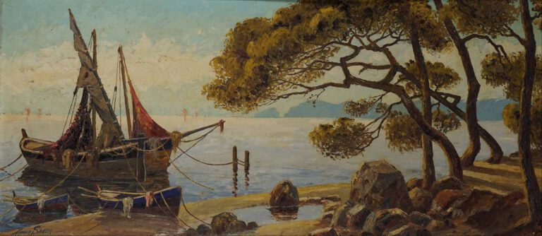 Xavier SAGER (1881-1969) - Bateaux en bord de mer - Huile sur panneau. - Signée…