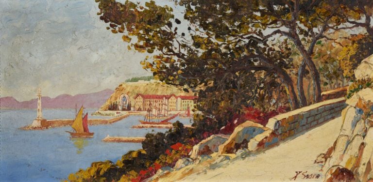 Xavier SAGER (1881-1969) - Roquebrune, le vieux château - Vue sur le port de Ni…