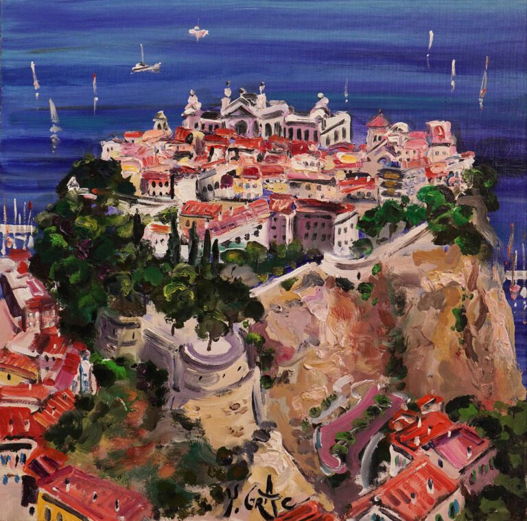 Yvon GRAC (Né en 1945) - Le rocher de Monaco et sa forteresse - Huile sur toile…