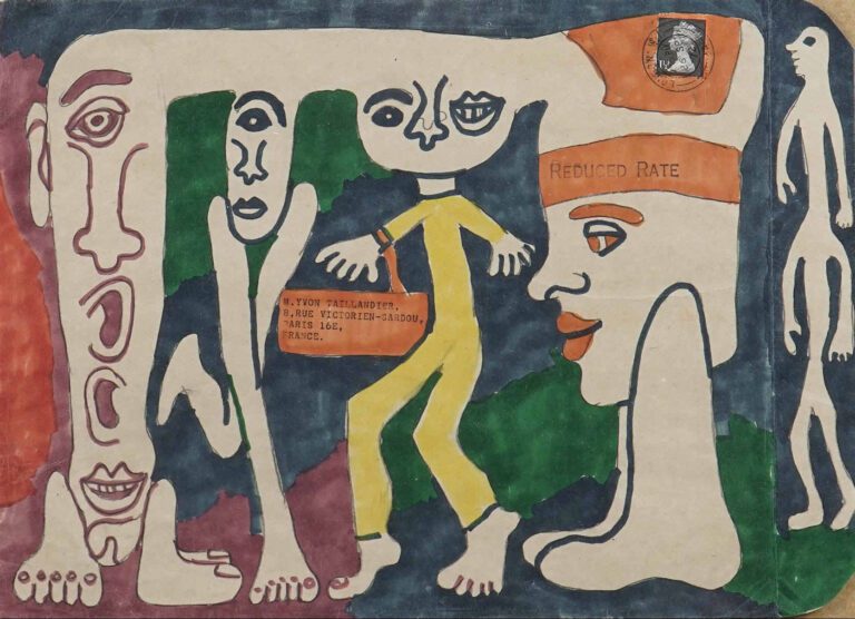 Yvon TAILLANDIER (Né en 1926) - Personnages - Crayon et feutres sur enveloppe.…
