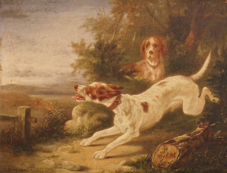 Zacharie NOTERMAN (c.1820-1890) - La chasse au lièvre - Huile sur panneau. - Si…